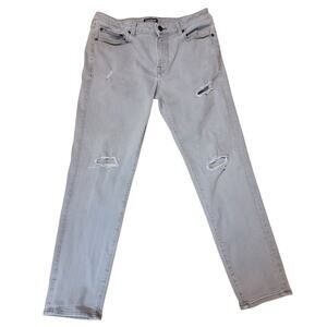 Express Mens Gray Distressed Ripped Knee Athletic Slim Hyper Stretch Jeans 33x32